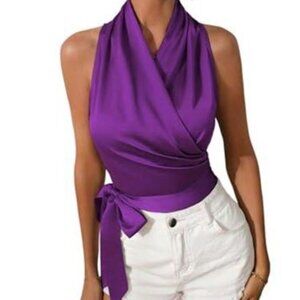 Purple Satin Wrap Blouse XXL
